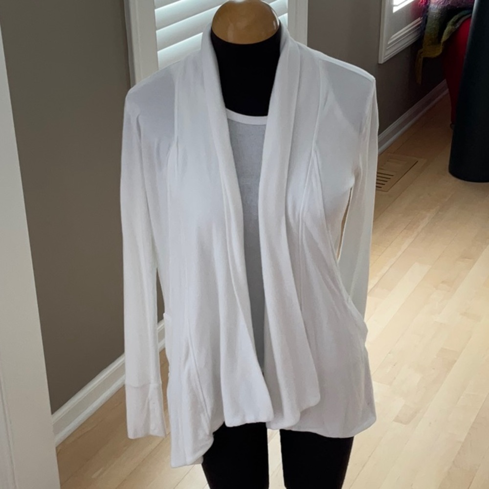 ATHLETA Womens Pranayama Wrap Open Cardigan White size XS White Pocket Sweater